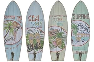 D,casa - Set 4 Cuadro de Pared Madera Perchero Vintage Surf Tropical Aloha 7x22 cm