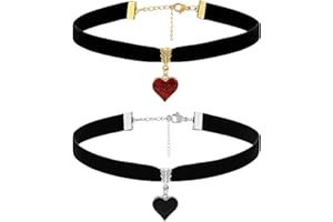 TELAIN Gothic Vintage Velvet Choker Necklace Set Double Set with Black and Red Heart Pendant for Special Occasions and Everyday Use, Velvet, zinc alloy, stainless steel