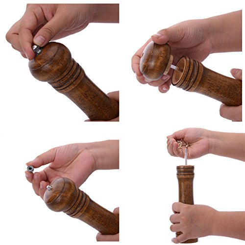 Manuelle Pfeffermühle Eiche Holz Gewürzmühlen Mills 2 Größe Kreative Küche Werkzeuge von S & K 14.5*5cm braun - 4