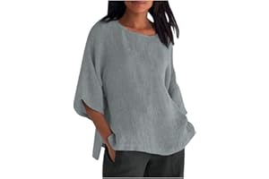 TURWXGSO 3/4 Sleeve Tops for Women UK T Shirts Plus Size Linen Loose Blouse Plain Casual Pullover Ladies Oversized T-Shirts Elegant Tunic Top for Work Holiday Going Out 8-22 Sale