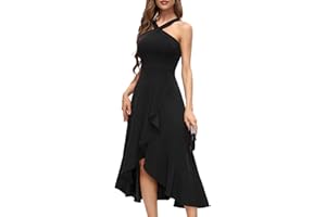 Bbonlinedress Robe Femme Chic et Elégant Mi Longue Fluide de Soirée Cocktail Mariage Bal Promo avec Bretelles sans Manches
