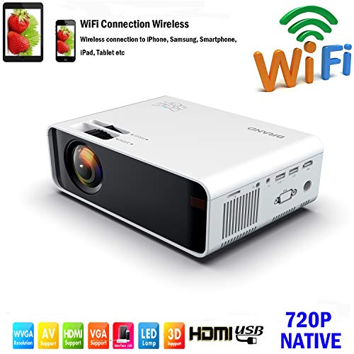 SOTEFE®WiFi Vidéoprojecteur-Mini Projecteur Portable 6000 Lumens Full HD 1080P Rétroprojecteur Sans fil Pr iPhone/Samsung/Hauwei Smartphone Haut-parleurs Stéréo Multi-connexion HDMI/USB/VGA/AV/TF Cart