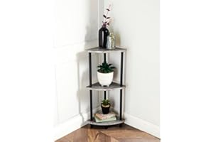 WoW HomeStore 3 Tier Corner Shelf Marble Effect With Black Metal Legs, Marble Effect Storage Unit