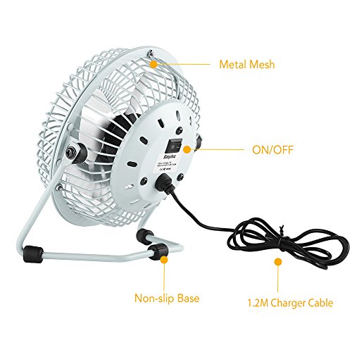 EasyAcc 4 Zoll Mini USB Ventilator desktop Lüfter Neigbar Für Den Schreibtisch Klein, Kompakt Und Kraftvoll, Mit An/Ausschalter –Weiß - 5