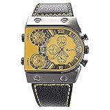 OULM Mens Überformat3 Zeitzone Militärsport-Leder-Quarz-Uhr, Gelb