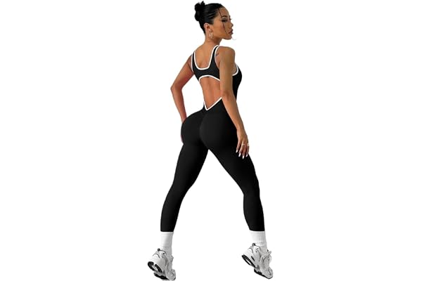 AHIOJEGX Yogadräkt för kvinnor, V-back-overall, träningsdräkt, yoga, sport, overall, kroppsdräkt, stretchdräkt, yogadräkt