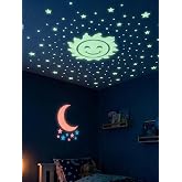 Mucit Home G&uuml;neş Ay Fig&uuml;rl&uuml; Renkli Yıldızlı Fosforlu Duvar S&uuml;s&uuml; Gece Parlayan