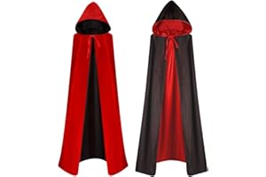 WISHSTAR Capa de vampiro, Vampiro Capucha Capa, Capa Reversible Negro Rojo, Capa Dracula, Vampiro Traje, Disfraces de Vampiros para Adultos Niños fiesta de Halloween Cosplay, 140cm