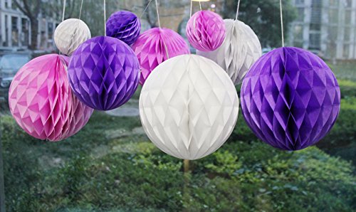Daily Mall Wabenball Set Pompoms Honigwabe Papier Kugel 9er 8cm/15cm/20cm Papierwaben Papier Pompom Mixed DIY PomPoms Zum Aufhängen Seidenpapier schöne Dekor für Geburtstag Hochzeitsfest Basteln Babyshower Dekoration Feier Party Baby-Duschen Brautduschen Wohnungdeko (Pink-Hell Violett-Weiß)