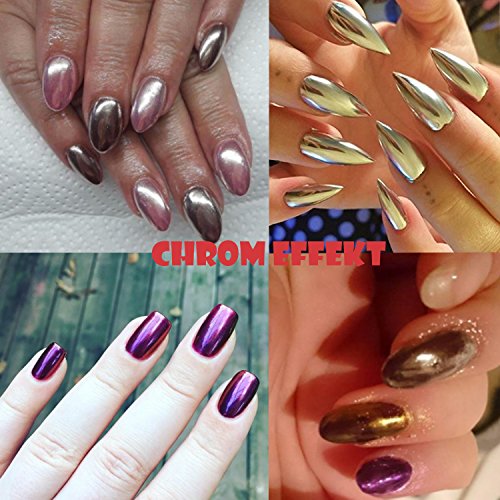 VALUE MAKERS® Pigmente/Glitzerpuder mit Chrom-Effekt für die Nägel, metallisches Finish, 3 verschiedene Farben inklusive Schwamm-Applikator, je 2g - 3