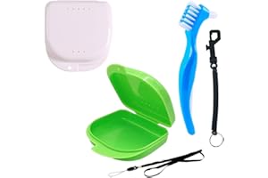 SV LIFE [Set 5 pzs] Cajas Ortodoncia + Cepillo Limpiador | incl. Mosquetón y Cordón para Colgar | Estuches con Agujeros para Dentadura postiza, Alineador, Férula, Retenedor (Verde + Blanco)