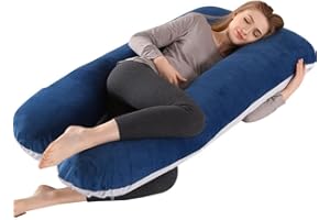 FANSU Almohada de Embarazo para Dormir, Multiusos Vellón Almohada Embarazada Almohada de Lactancia en U Desenfundable & Lavable en Lavadora para Dormir de Lado (130x70cm,Gris marino claro)