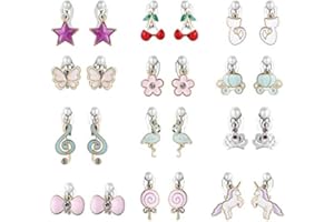 powerking Ohrclips für Mädchen, Mädchenschmuck-Anziehohrringe und Prinzessin Play Ohrclips für Kinder, 12 Paare,Flamingo