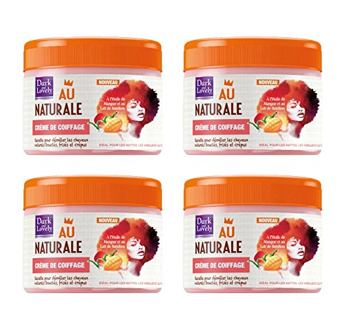 Dark & Lovely - Crème de Coiffage au Naturale pour Cheveux Crépus, Frisés, Bouclés Naturels Enrichie à l'Huile de Mangue et Lait de Bambou - 250ml - Lot de 4