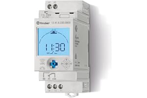 Finder Interruttore Orario Astronomico digitale con programmazione NFC Tipo 12.81 estremamente semplice. Permette il calcolo automatico degli orari di alba e tramonto. Dotato di 1 scambio 16 A