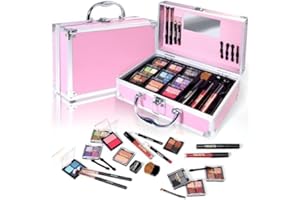YBUETE Makeup Kit for Teens, Makeup Gift Set for Girls Women, Beginner Makeup Kit with Cosmetic Train Case Included Eyeshadow Blusher Contour Eyebrow Powder Lip Gloss Lip Liner Mascara Eyeliner