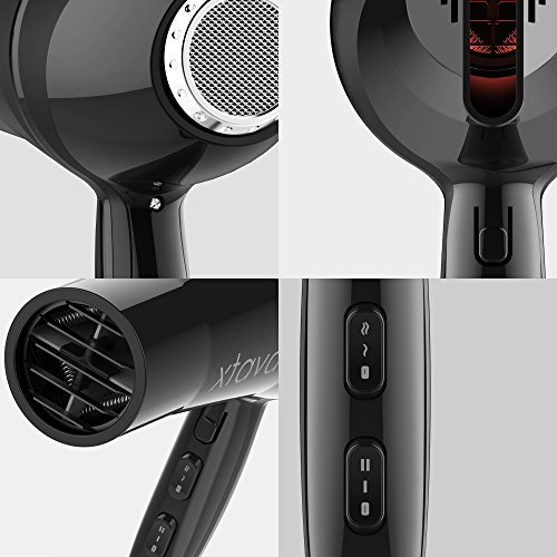 xtava Allure 2200W Professioneller Ionisch-keramischer Haartrockner – Bringen Sie den Salon zu Ihnen nach Hause mit diesem leistungsstarken und präzisen Haartrockner – 2 Geschwindigkeitsstufen – 3 Heizstufen (Schwarz) - 4