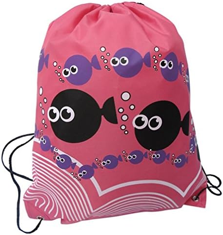 Erinfam Drawstring Pockets Swim Backpack Sport Bag Unisex Cute Beach Case For Adults and Children, Fish Fuchsia