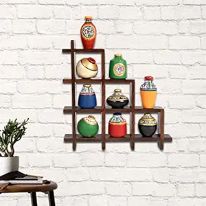 Unravel India Wood Frame with Pot (12 x 2 x 13 inch, Multicolour) (DEWD0039)