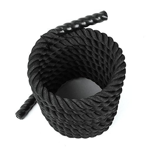 FEMOR Battle Rope 9/12/15M Schwarz Fitness ∅ 3.8cm Tau Trainingsseil für Sprung- Kletter- CrossFit-Training, Kraftausdauer und Tauziehen Schlagseil Schlangenseil Schwungseil – mehr Stabilität - 4