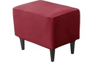 JHLD Velluto Copri Pouf Rettangolare, Copri Poggiapiedi Quadrato Copertura dell'Ottomano Elasticizzato Fodera per Pouf Rimovibili e Lavabili Per soggiorno -vino rosso-1 pezzo
