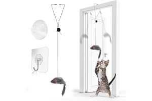 FYNIGO Self-Play 3 Ways Hanging Door Cat Mouse Toys for indoor Cats Kitten,Interactive Cat Mice Toys for Hunting Exercising Eliminating Boredom, Small Breeds