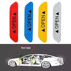 NEK 4pcs Car Door Safety Anti-Collision Warning Reflective Sticker (Red)