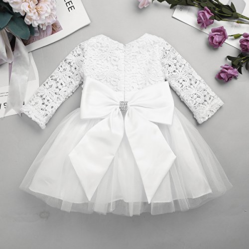 iEFiEL Baby Mädchen Kleidung Langarm Taufkleid Spitzen Partykleid Blumenmädchen Kleid 1. Geburtstag Kleider Kurzarm Outfits 3-24 Monate Elfenbein 68 - 8
