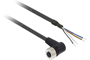 SCHNEIDER ELECTRIC Telemecanique OsiSense XU - Elbow Female Cable Connector with 2m Cable, M12, 4 Pins, 4A, 250-300V AC/DC, XZCP1241L2, Black