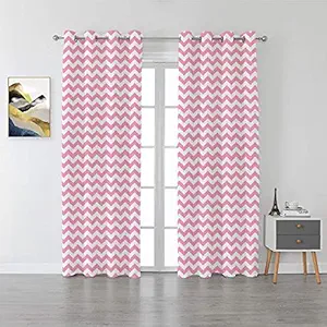 HOMELETT Avant Set of 2 Baby Pink Premium Cotton Curtains for Living Room Kids Room Bedroom (Chevron, 7 feet - Door)