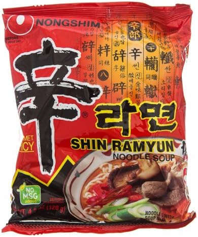 NongShim Shin Noodle Ramyun,Hot Spicy Noodle Soup 4.2-Ounce Packages (Pack of 10)
