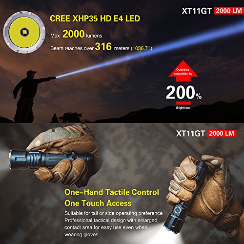 Klarus XT11GT Is Klarus XT11S Upgraded Version CREE XPH35 HI E4 LED 2000 Lumens 18650 Tactical Rechargeable Flashlight With 18650 3100mah Battery+Thenines USB Light - 3