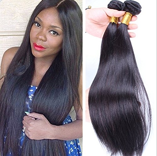 Sunwell® 3Bundles Virgin Brazilian Human Hair Extension Silky Straight Hair Weaves for Black Women Natural Color (8 10 12inch)