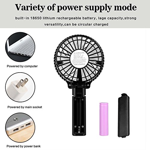 USB Ventilator Mini Handventilator ,Pomisty Leise Mini Fan Lüfter Elektrischer Faltbar Kompatibel mit Laptop, Multi Port Steckdose für Haus, Büro, Reise, Picknick, Kampieren, Innen und Außenbereich – Schwarz - 2