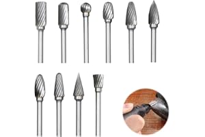 mizikuu 10 Pièces Fraises Rotatives, Jeu de Fraises en Carbure avec Tige de 1/8” Jeu de Fraises Rotatives Carbure de Tungstène Pour Bricolage, Polissage Métal, Gravure, Perçage, Sculpture sur Bois