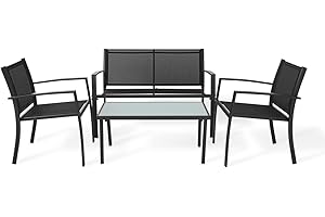 Tarrington House Salotto da giardino Gerona, 4 pezzi, acciaio/textilene/vetro, nero