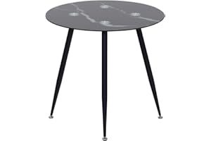 MOG CASA Mesa de Comedor Fija Redonda Corin | 80 x 80 x 75 cm | Ideal para Cocina o Salón | Ideal para 2 a 4 Personas | Tablero con Efecto Mármol Negro | Patas de Metal en Negro