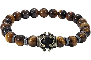 Branets Tiger Eye Bracelet for Men 8mm Natural Energy Stone Beads Bracelet Elastic Yoga Gemstones Healing Bracelet Jewelry for Men and Women