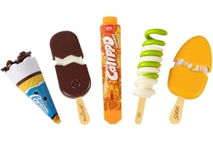 Set med 5 Frigo Casdon Glass för Simuleringsspel Inklusive Calippo, Twister, Magnum, Kornetto och Leksakssak. Perfekt för kök