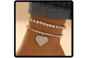 Cubahop Double Layer Beach Crystal Anklets Heart Love Bling Ankle Bracelets Summer Foot Accessories Jewelry for Women and Girls