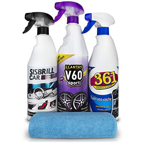 Sisbrill Kit Trío Esencial de Limpieza | Limpieza y cuidado de Todo el Coche | Llantas, Cuero, Mosquitos, Tapicería