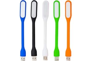 YLC 5 Pack Flexible USB LED Light Lamp Portable Night Light Reading Lamp for Power Bank PC Laptop Notebook Computer and Other USB Devices with Adjust Angle (Orange+Navy Blue+Black+Pink+Green)