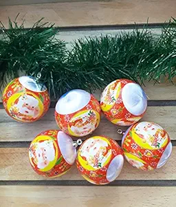 Urvi Creations Christmas Xmas Tree Decoration 6 Pcs Santa Claus Print Balls Hanging Ornaments for Xmas Christmas Craft