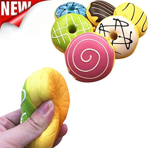 Decompression toys, Dorame Soft Colourful Doughnut Squishy Squeeze Stress Reliever Toys (10cm, random)