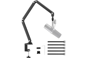 FULAIM Microphone Boom Arm with Desk Mount Compatible with RODE/Shure Mic, Adjustable Aluminium Alloy Mic Arm Stand with 3/8" to 5/8" Screw Adapter for Game Podcast Broadcast Interview (Black)