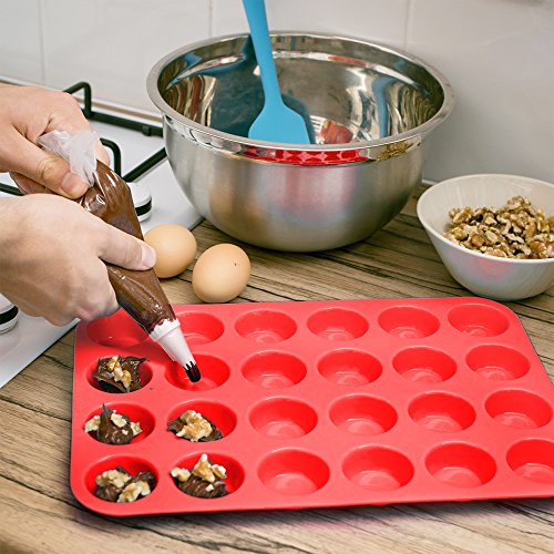 Silikon Muffin Cupcake Backen Set, SENHAI 2 Pack (24 & 12 Cups) Kuchenformen Ice Cube Tabletts für Gumdrop Gelee Schokolade Brot Seife Wachs, erhältlich im Backofen Kühlschrank Mikrowellenherd Gefrierschrank - 7