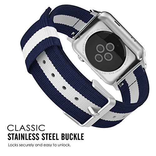 MoKo Correa para Apple Watch 42mm - Adjustable Reemplazo Band Deportiva con Fino Tejido de Nil  n para Apple Watch 42mm SERIES 1   2   3  2015   2016   2017  Nike  Todos los modelo  Azul Blanco