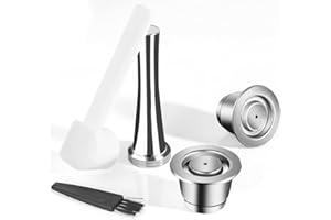 RECAFIMIL Lot de 2 dosettes à café réutilisables en acier inoxydable compatibles Nespresso avec 1 presse 1 cuillère et 1 brosse