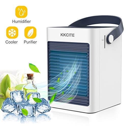 KKCITE portatif Climatiseur, personnel 3 en 1 mini climatiseur, purificateur d'humidificateur et ventilateur de refroidissement de bureau évaporatif, ventilateur de table de refroidisseur d'air (01-2)