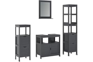 Vicco Badmöbel-Set Grau Vilda, bestehend aus Badspiegelschrank, Waschbeckenunterschrank, Midischrank, Hochschrank - Praktische Aufbewahrung für Badutensilien